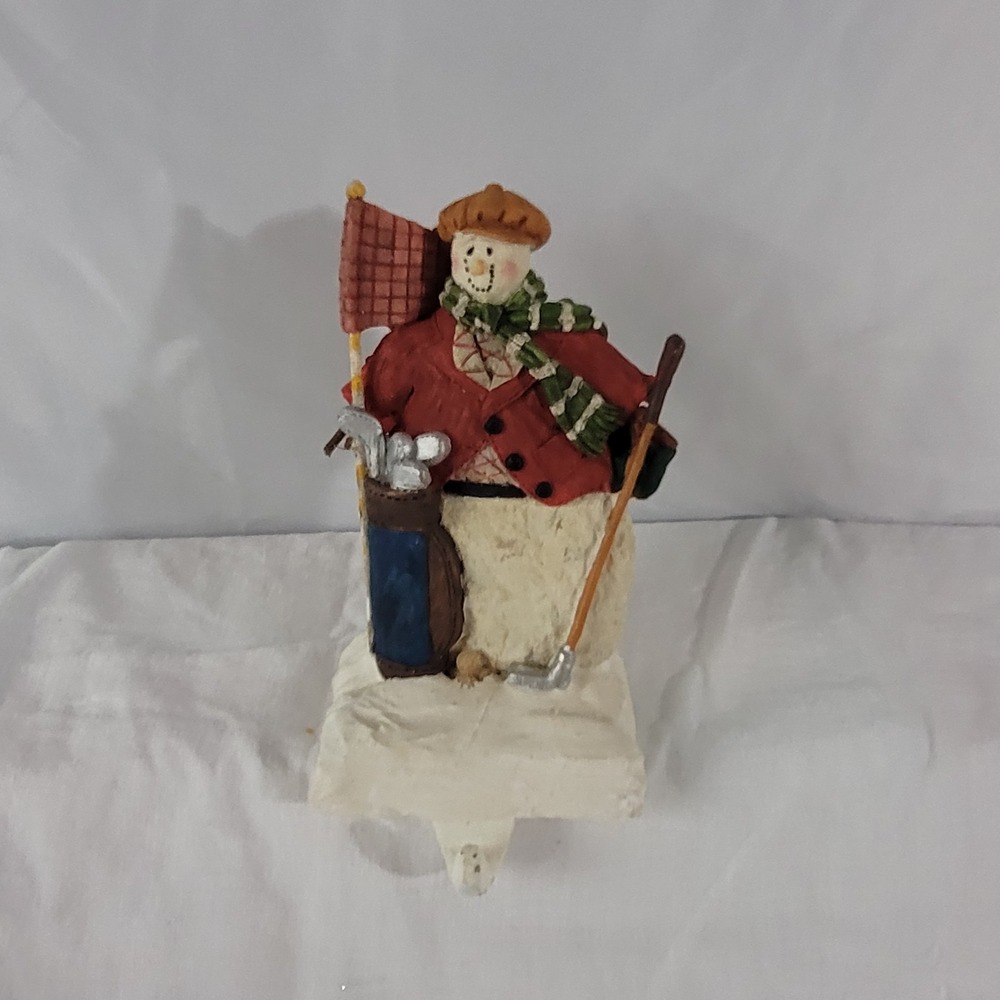 Snowman‎ Golfer Christmas Stocking Holder Resin Holiday Mantel Decor Red Jacket